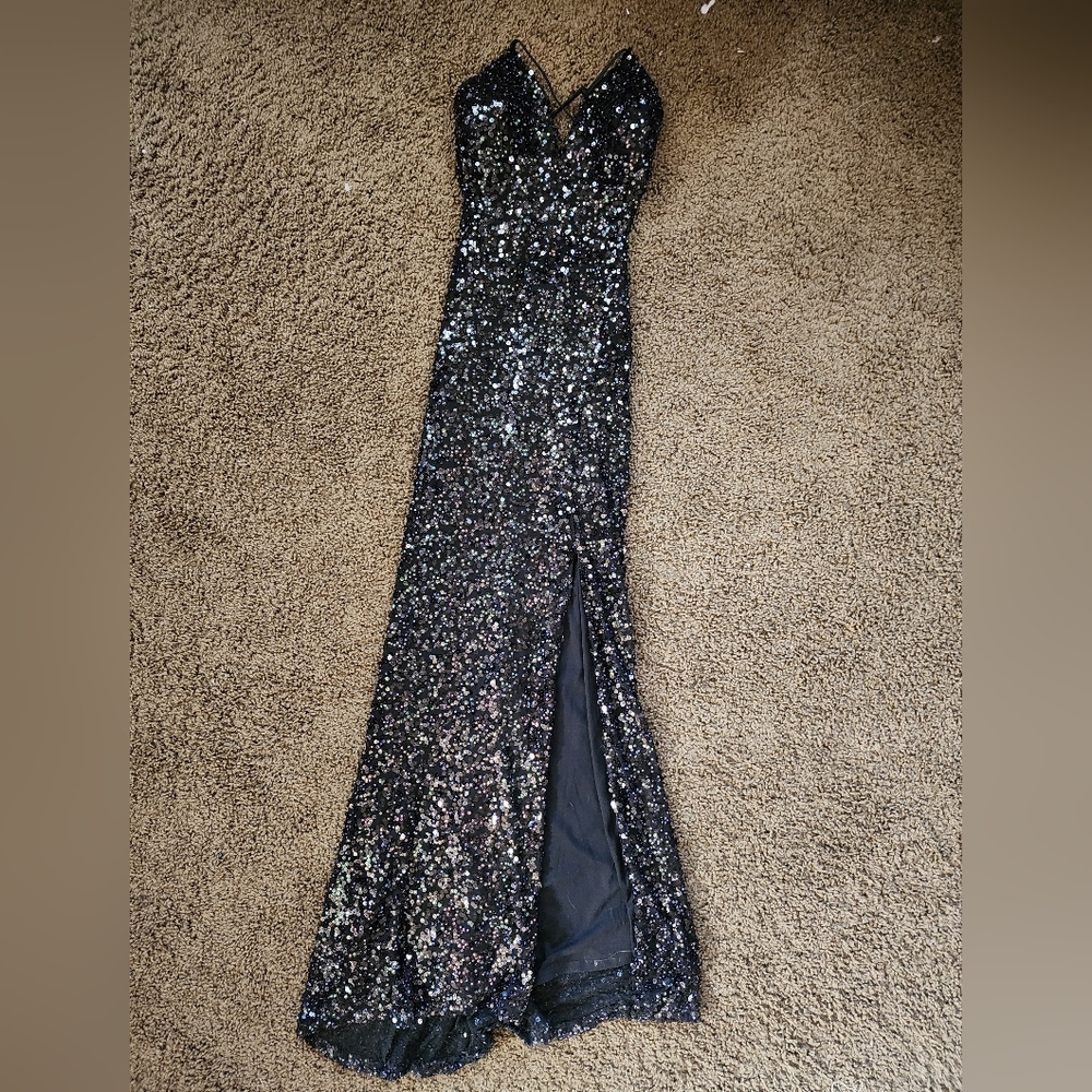 Black Sequin Gown with Slit